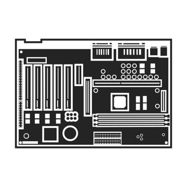 Anakart simge siyah stil beyaz arka plan üzerinde izole içinde. Kişisel bilgisayar sembol stok vektör çizim.