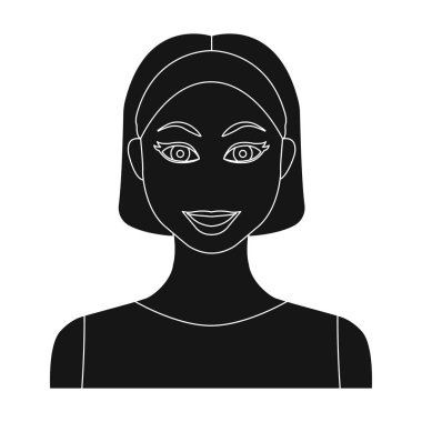 Siyah saçlı kadın simge siyah tarzında beyaz arka plan üzerinde izole. Kadın sembol stok vektör çizim.