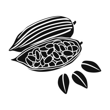 Kavrulmuş kakao çekirdekleri simge siyah stil beyaz arka plan üzerinde izole içinde. Herb bir baharat sembol stok vektör çizim.