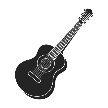 Akustik gitar simge siyah stil beyaz arka plan üzerinde izole içinde. Müzik aletleri hisse senedi vektör çizim sembolü