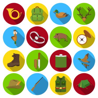 Avcılık simgeler siyah tarzında ayarlayın. Vektör simge stok illüstrasyon avcılık big toplama