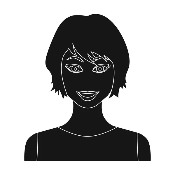 Черные волосы женщина икона в черном стиле изолированы на белом фоне. Векторная иллюстрация . — стоковый вектор