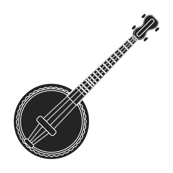Banjo icono en estilo negro aislado sobre fondo blanco. Instrumentos musicales símbolo stock vector ilustración — Vector de stock