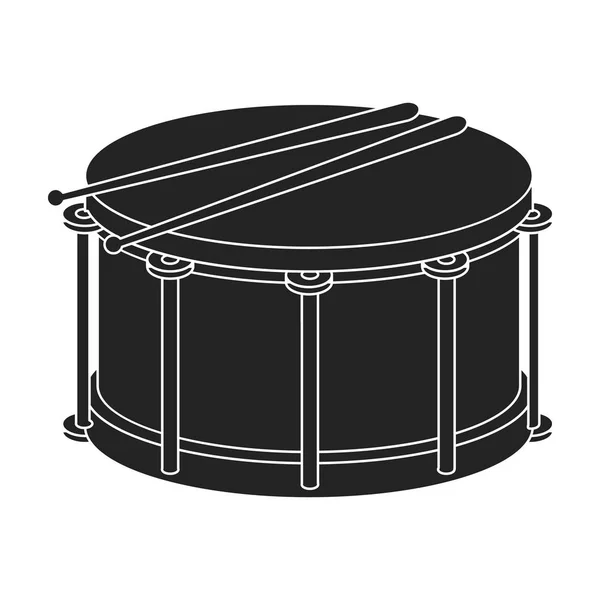 Icona a tamburo in stile nero isolata su sfondo bianco. Strumento musicale simbolo stock vector illustrazione — Vettoriale Stock