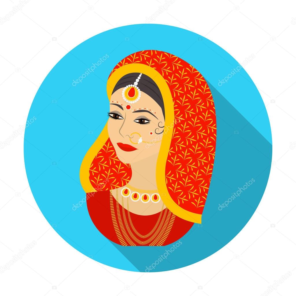 Indian woman icon in flat style isolated on white background. India symbol vector illustration.