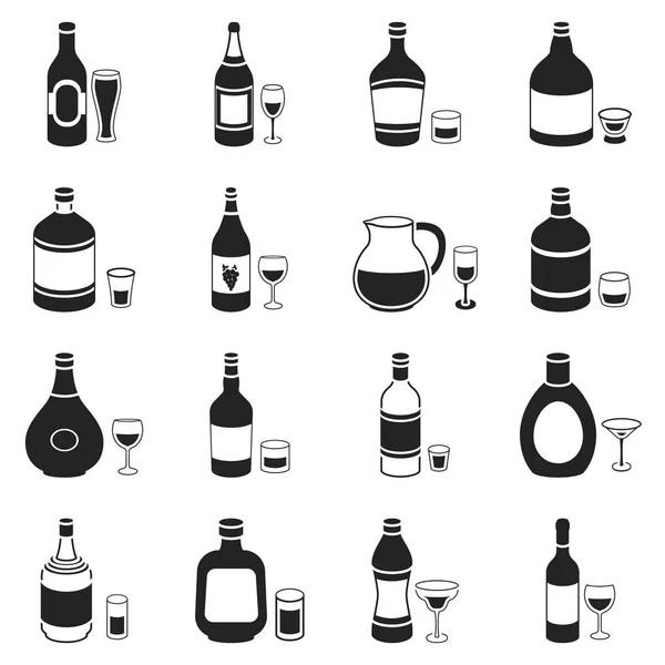 Set d'alcool icônes dans le style noir. Grande collection d'alcool vectoriel symbole illustration stock — Image vectorielle