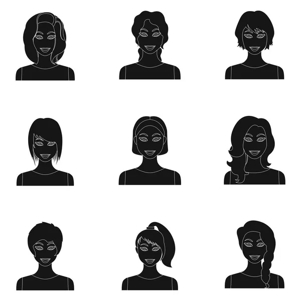 Donna set icone in stile nero. Grande collezione di donna vettoriale simbolo stock illustrazione — Vettoriale Stock