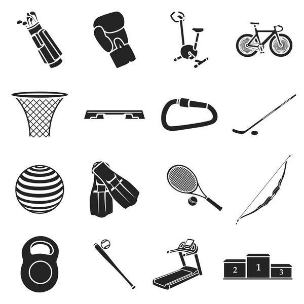 Sport- und Fitnesssymbole im schwarzen Stil. Große Sammlung von Sport und Fitness Vektor Symbolstock Illustration — Stockvektor