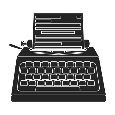 Daktilo simge siyah stil beyaz arka plan üzerinde izole içinde. Filmler ve sinema sembol stok illüstrasyon vektör.