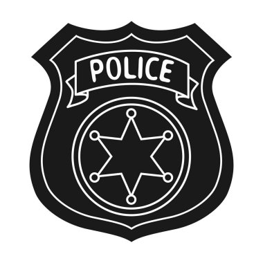 Polis memuru rozet simge siyah stil beyaz arka plan üzerinde izole içinde. Suç sembol stok vektör çizim.