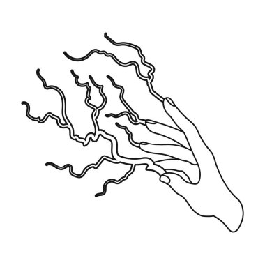 Yıldırım büyü simgesi beyaz arka plan üzerinde izole anahat tarzı. Siyah ve beyaz sihirli sembol stok vektör çizim.