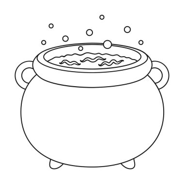 Witchs kazan simgesi beyaz arka plan üzerinde izole anahat tarzı. Siyah ve beyaz sihirli sembol stok vektör çizim.