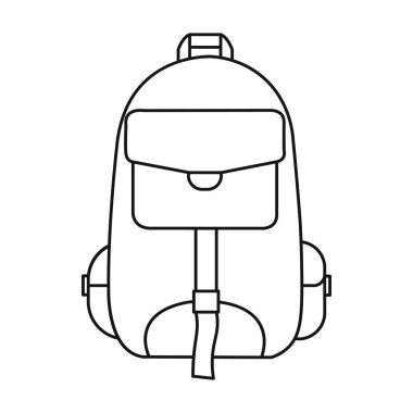 Çanta simgesi beyaz arka plan üzerinde izole anahat tarzı hiking. Kamp sembol stok vektör çizim.