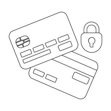 Kredi kartı güvenlik simgesi beyaz arka plan üzerinde izole anahat tarzı. E-ticaret sembol stok vektör çizim.