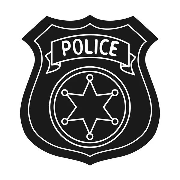 Icono de placa de oficial de policía en estilo negro aislado sobre fondo blanco. Crimen símbolo stock vector ilustración . — Vector de stock