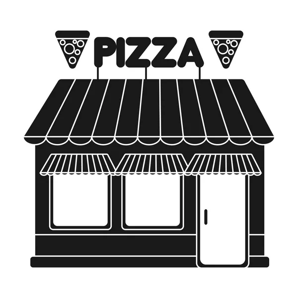 Pizzeria ikona v černém stylu izolovaných na bílém pozadí. Pizzerie a pizza symbol akcií vektorové ilustrace. — Stockový vektor