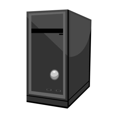 Tek renkli stil beyaz arka plan üzerinde izole sistem birimi simgesini. Kişisel bilgisayar sembol stok vektör çizim.