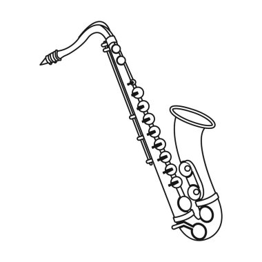 Saksafon simgesi beyaz arka plan üzerinde izole anahat tarzı. Müzik aletleri hisse senedi vektör çizim sembolü