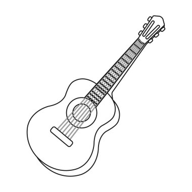 Akustik gitar simgesi beyaz arka plan üzerinde izole anahat tarzı. Müzik aletleri hisse senedi vektör çizim sembolü
