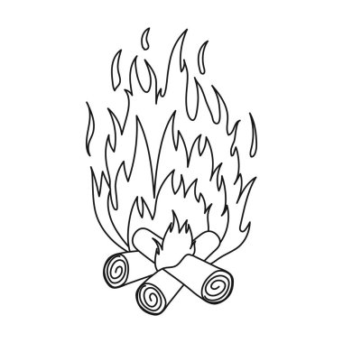 Kamp ateşi simgesi beyaz arka plan üzerinde izole anahat tarzı. Işık kaynağı sembol stok vektör çizim
