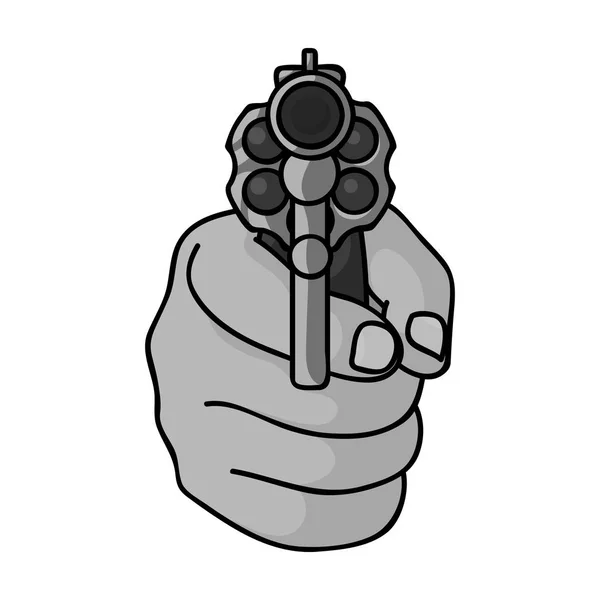 Riktade pistol ikonen i svartvit stil isolerad på vit bakgrund. Brott symbol lager vektorillustration. — Stock vektor