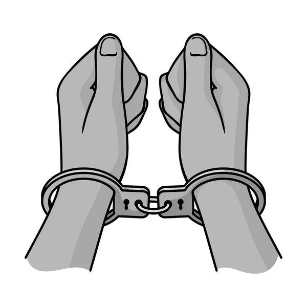 Τα χέρια με χειροπέδες εικονίδιο σε μονόχρωμη στυλ που απομονώνονται σε λευκό φόντο. Εικονογράφηση διάνυσμα απόθεμα σύμβολο έγκλημα. — Διανυσματικό Αρχείο