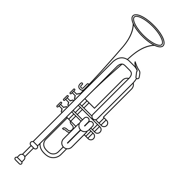 Icona tromba in stile contorno isolata su sfondo bianco. Strumento musicale simbolo stock vector illustrazione — Vettoriale Stock