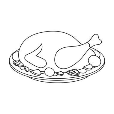 Kavrulmuş Türkiye simgesi beyaz arka plan üzerinde izole anahat tarzı. Kanadalı Şükran günü sembol stok vektör çizim.