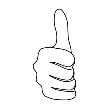 Beyaz arka plan üzerinde izole anahat stili simgesini başparmak. El hareketleri hisse senedi vektör çizim sembolü.