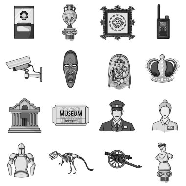 Müze, tek renkli bir tarzda Icons set. Müze vektör simge stok çizim büyük toplama