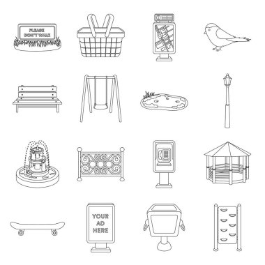 Park simgeleri anahat stilinde ayarlayın. Park vektör simge stok çizim büyük toplama