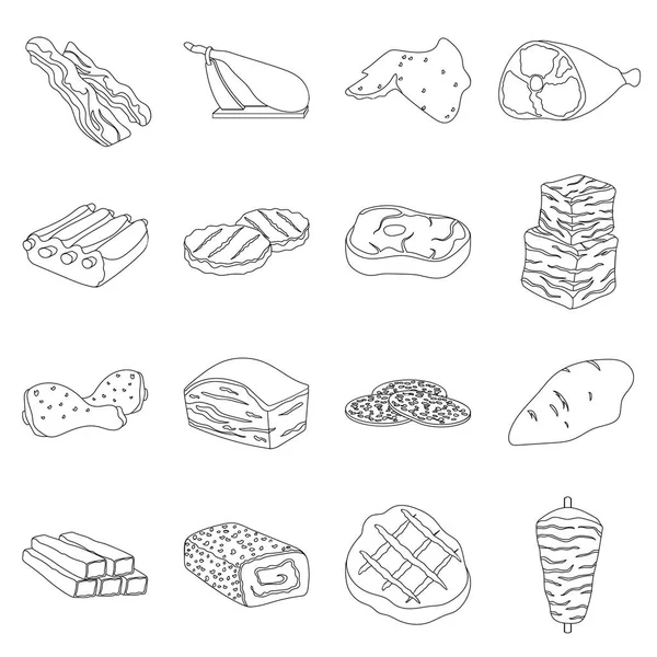 Fleisch setzt Symbole in Umrissen. große Sammlung von Fleisch Vektor Symbol Stock Illustration — Stockvektor