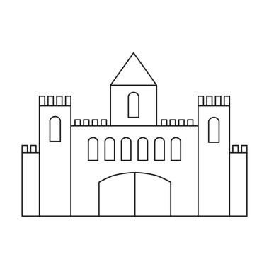 Kale simgesi beyaz arka plan üzerinde izole anahat tarzı. Bina sembol stok vektör çizim.