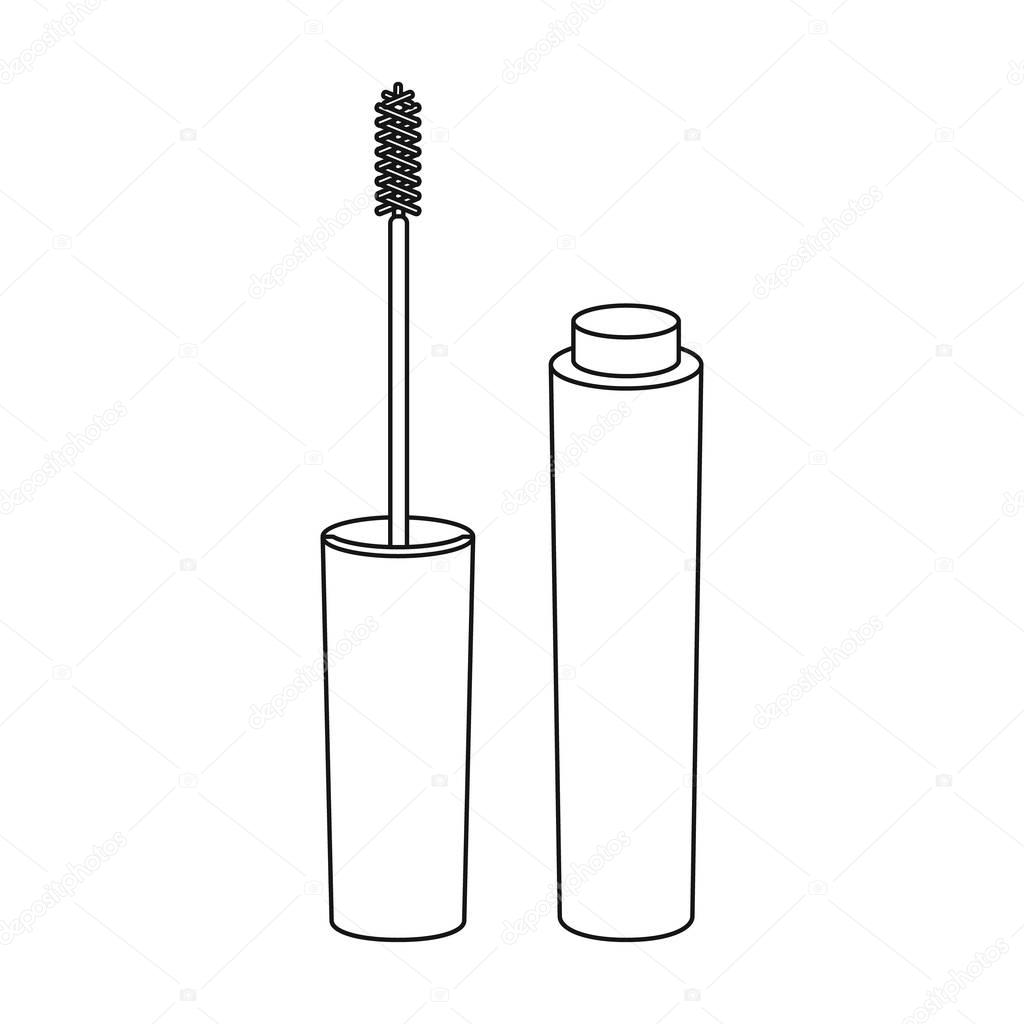 Mascara icon in outline style isolated on white background. Make up