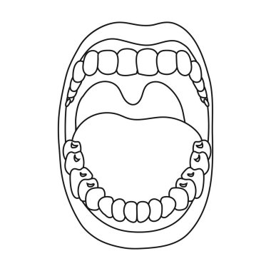 Ağız simgesi beyaz arka plan üzerinde izole anahat tarzı. Organları sembol stok vektör çizim.