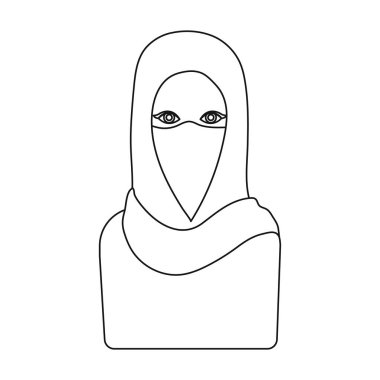 Beyaz arka plan üzerinde izole anahat tarzı niqab simgesi. Din sembol stok vektör çizim.
