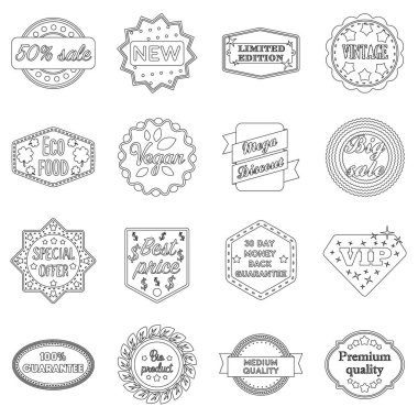 Etiket simgeleri anahat stilinde ayarlayın. Etiket vektör simge stok çizim büyük toplama