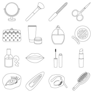 Siyah stil kümesi simgeleri oluşturur. Vektör çizim sembolü makyaj büyük toplama.