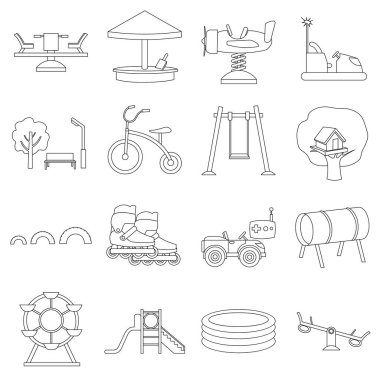 Bahçe set simgeleri anahat tarzı oyun. Büyük toplama oyun Bahçe vektör simge stok çizim