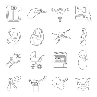 Gebelik simgeleri anahat stilinde ayarlayın. Gebelik vektör simge stok çizim büyük toplama