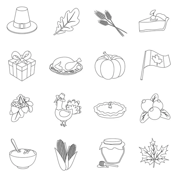 Canadian Thanksgiving Day estableció iconos en estilo de esquema. Gran colección de canadienses Día de Acción de Gracias vector símbolo stock illustration — Vector de stock