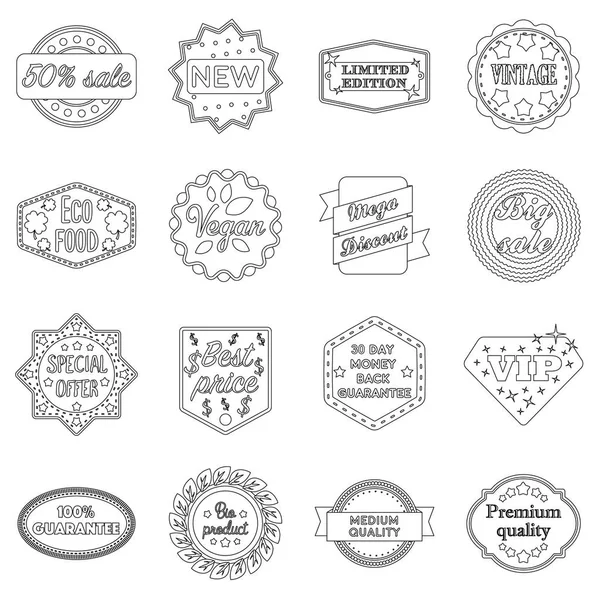 Etichetta impostare le icone in stile contorno. Grande collezione di etichetta vettoriale simbolo stock illustrazione — Vettoriale Stock