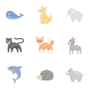 Hayvanlar karikatür tarzı simgeleri ayarlayın. Büyük hayvanlar topluluğu sembol stok illüstrasyon vektör