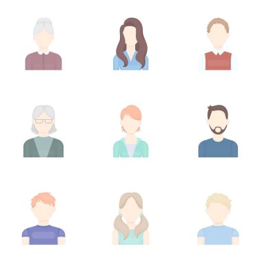 Avatar çizgi film tarzı simgeleri ayarlayın. Avatar vektör simge stok çizim büyük toplama