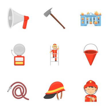 İtfaiye karikatür tarzı simgeleri ayarlayın. İtfaiye vektör simge stok çizim büyük toplama