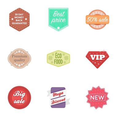 Etiket karikatür tarzı simgeleri ayarlayın. Etiket vektör simge stok çizim büyük toplama