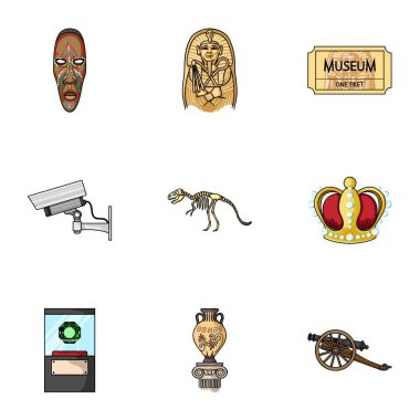 Müze karikatür tarzı simgeleri ayarlayın. Müze vektör simge stok çizim büyük toplama