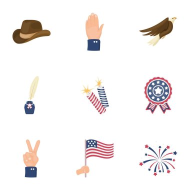 Vatansever gün çizgi film tarzı simgeleri ayarlayın. Vatansever gün vektör simge stok çizim büyük toplama