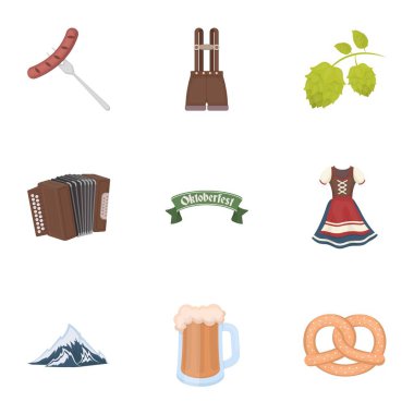 Oktoberfest karikatür tarzı simgeleri ayarlayın. Oktoberfest vektör simge stok çizim büyük toplama