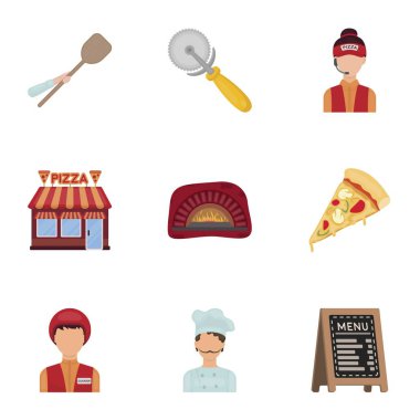 Pizza ve pizza simgeler karikatür tarzı ayarlayın. Pizza ve pizza vektör simge stok illüstrasyon büyük toplama